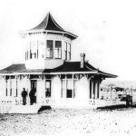 The Vue de L'eau streetcar station and observatory, circa 1894. It's hard to see but a street car is arriving at the station. Photo courtesy of the Santa Cruz City-County Library System.