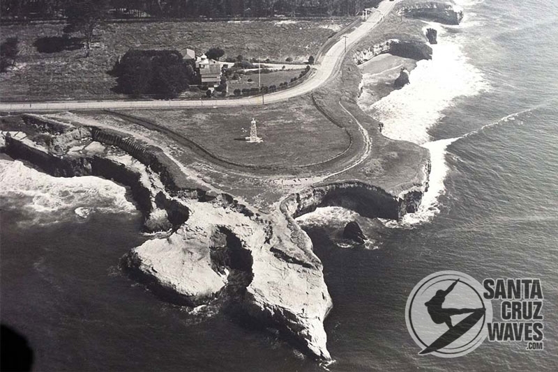 Aerial view of Lighthouse Point circa 1941. You can see the beacon and the old lighthouse on the north side of West Cliff Drive. Photo: Ed Webber, Courtesy of Frank Perry