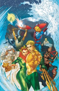 Aquaman and his wife Mera along with the Others (clockwise from the bottom left) Kahina the Seer, Prisoner-of-War, Vostok, and Ya'Wara.