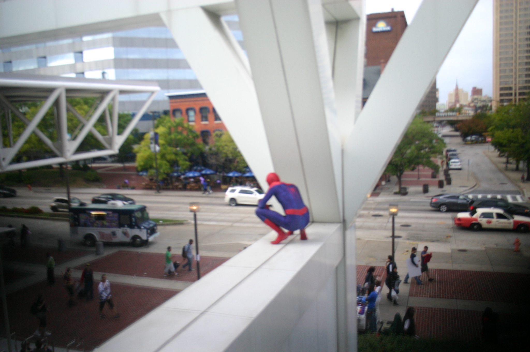 Spiderman looks over the crowd