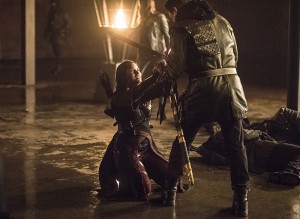 Arrow -- "Sins of the Father" -- Image AR413b_0498b.jpg -- Pictured (L-R): Katrina Law as Nyssa al Ghul and John Barrowman as Malcolm Merlyn -- Photo: Dean Buscher/ The CW -- é 2016 The CW Network, LLC. All Rights Reserved.