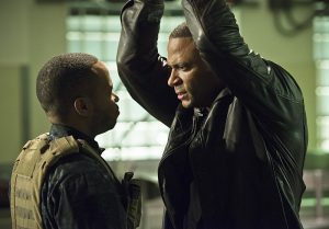 Arrow -- " Genesis" -- Image AR420a_0077b.jpg -- Pictured (L-R): Eugene Byrd as Andy Diggle and David Ramsey as John Diggle -- Photo: Diyah Pera/The CW -- é 2016 The CW Network, LLC. All Rights Reserved.