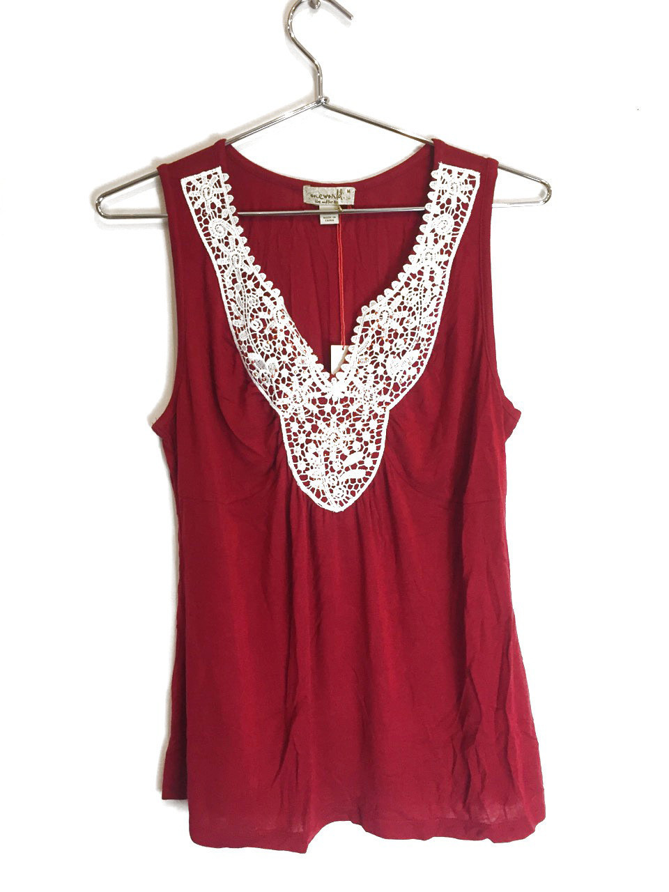 New One World Womens Sleeveless Crochet Tank Top Blouse Dark Red Plus Size $45