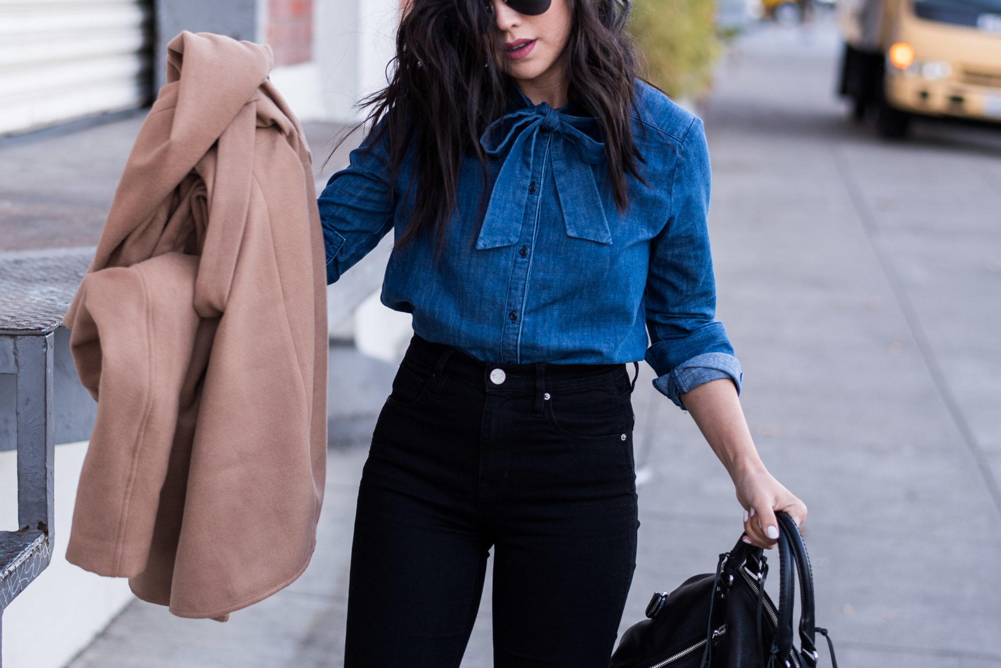 denim blouse with bow