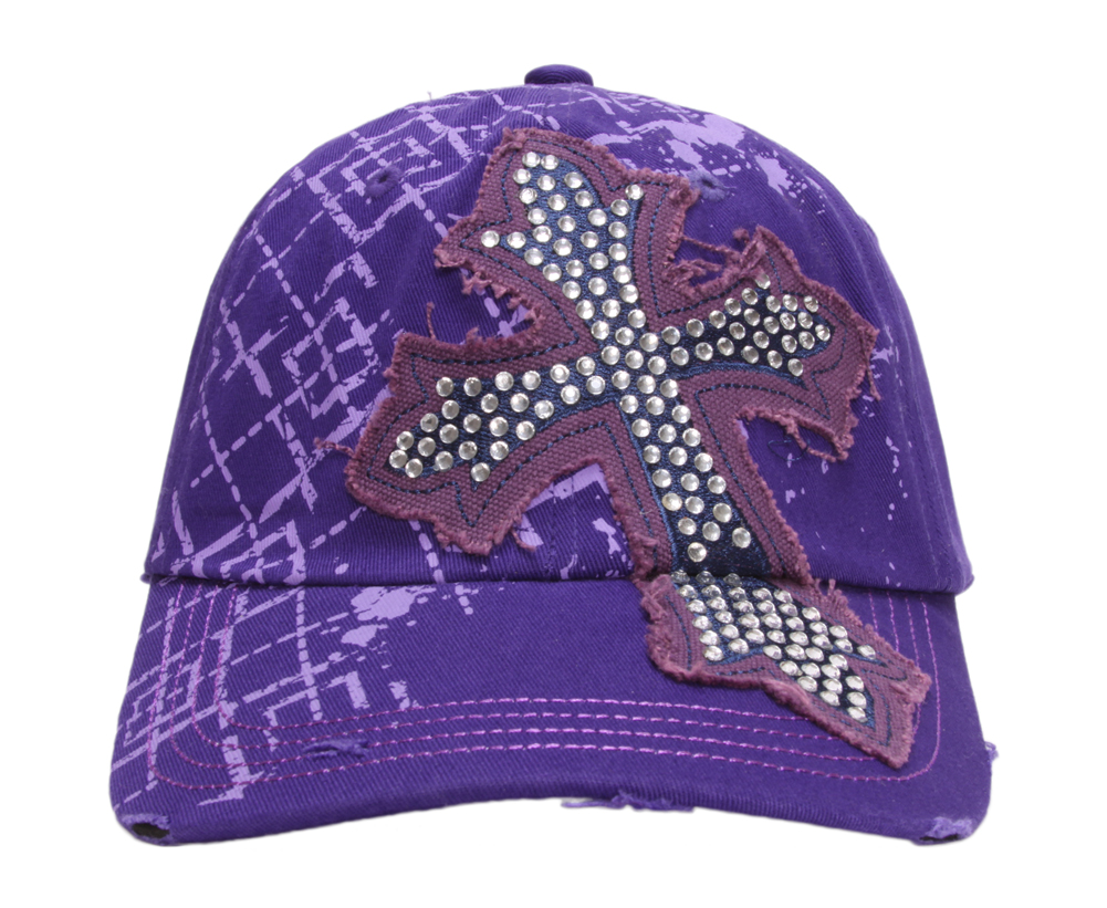 TopHeadwear Beaded Cross Distressed Adjustable Baseball Cap