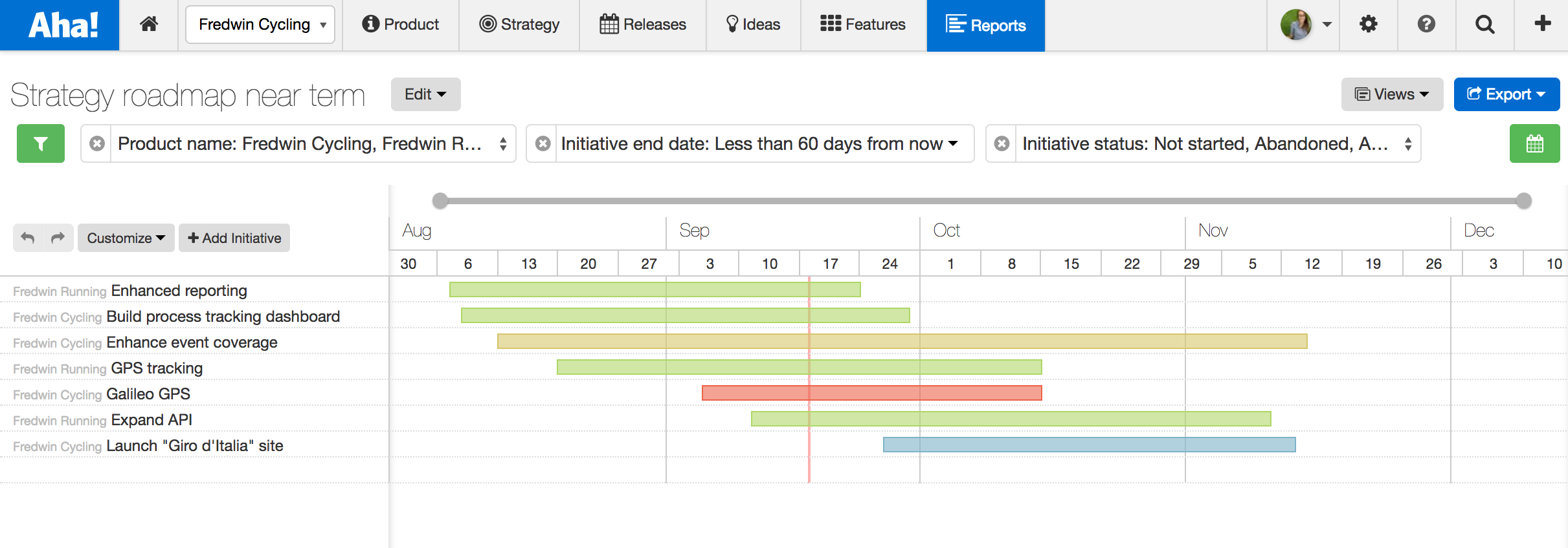 aha strategy roadmap using basic filters
