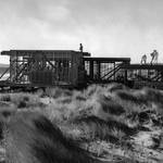 House under construction on Limantour Beach, c.1962. Though construction on this house was completed, it was torn down after the creation of the Pt. Reyes National Seashore.