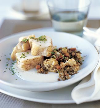 Roasted Monkfish with Curried Lentils and Browned Butter Cauliflower Roasted Monkfish with Curried Lentils and Browned Butter Cauliflower
