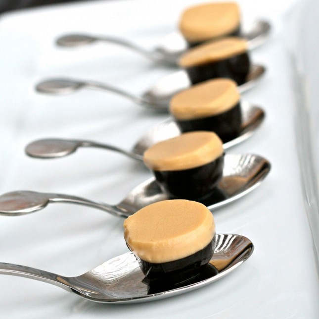 Guinness and Bailey's Jello Shots on serving spoons Guinness and Bailey's Jello Shots on serving spoons