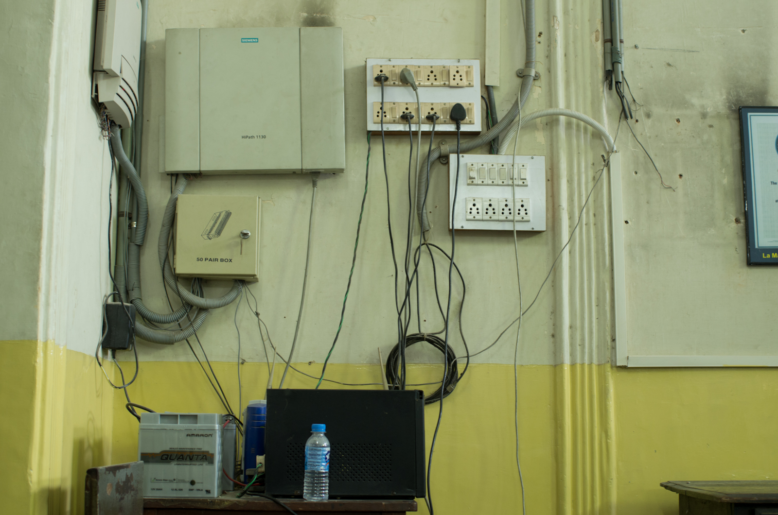 A series of car batteries kept the place going.