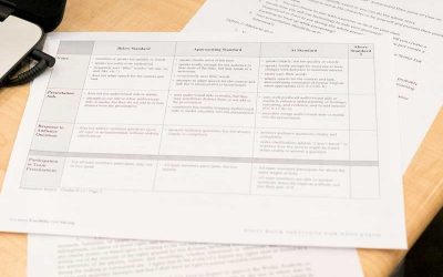 Worksheet containing definitions of different levels of mastery