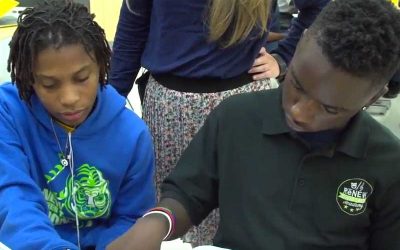 Photo of students and teacher working together
