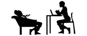 Black and white silhouette of a female counselor interacting with a female patient