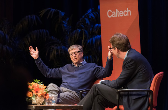 photo of Bill Gates on stage at Caltech