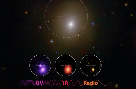 image showing the detection of electromagnetic radiation from the GW170817 neutron star merger in ultraviolet, infrared, and radio