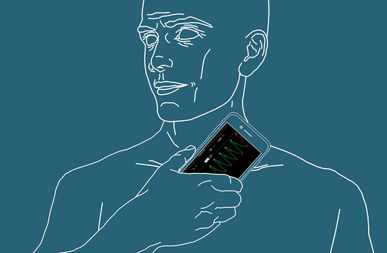 graphic of a man holding a smartphone up to his neck