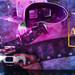 A colorful collage consisting of imagery of neon signs, art, and 3D glasses