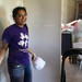 In Texas, junior Meera Krishnamoorthy installs drywall in partnership with All Hands All Hearts, an organization that rebuilds homes after natural disasters.