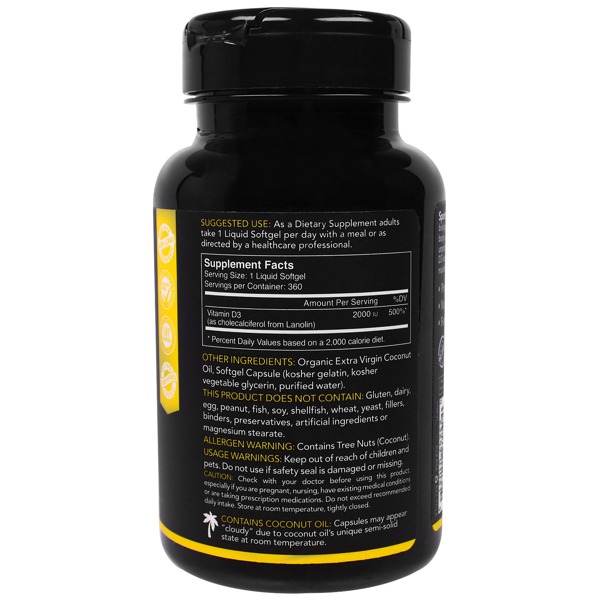 Sports Research Vitamin D3 With Organic Coconut Oil 2000 IU 1Source