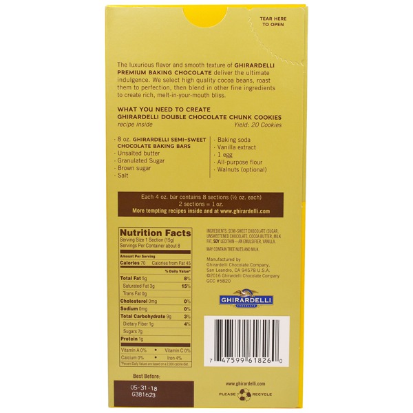 Ghirardelli Premium Baking Bar SemiSweet Chocolate 1Source