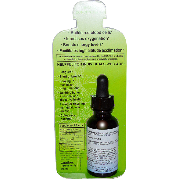 Herbs Etc. Chloroxygen Chlorophyll Concentrate Alcohol Free Mint