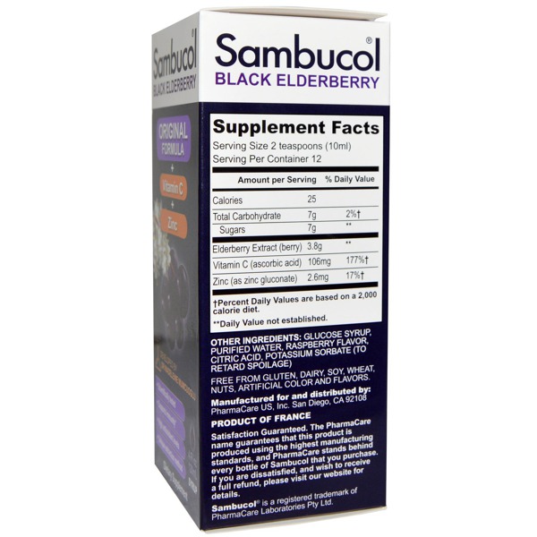 Sambucol Black Elderberry Original Formula Vitamin C Plus Zinc Syrup