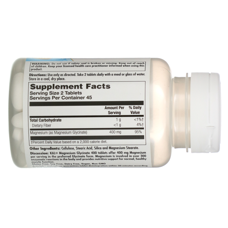 KAL Magnesium Glycinate 400 400 Mg 1Source