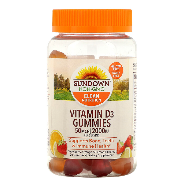 Sundown Naturals Vitamin D3 Gummies Strawberry Orange & Lemon Flavored