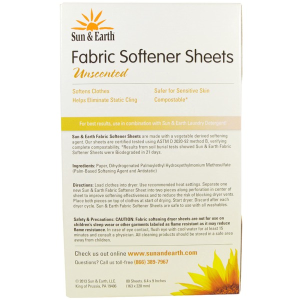Sun & Earth Fabric Softener Sheets Unscented 1Source