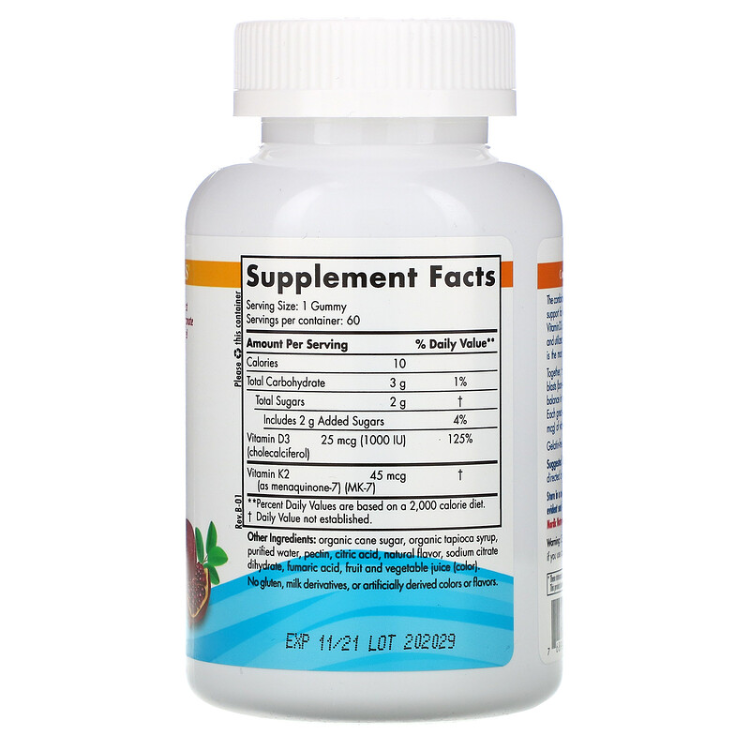 Nordic Naturals Vitamin D3 + K2 Gummies Pomegranate 1Source