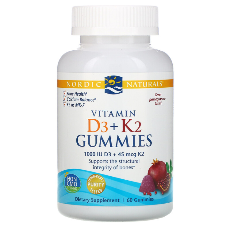 Nordic Naturals Vitamin D3 + K2 Gummies Pomegranate 1Source