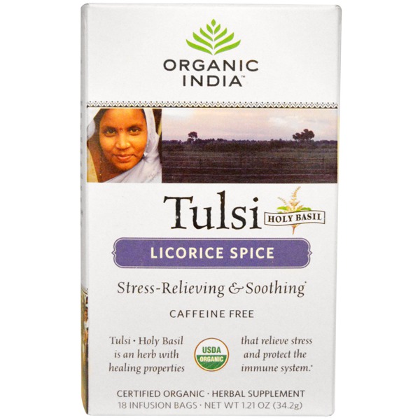 Organic India Tulsi Holy Basil Tea Licorice Spice Caffeine Free 18
