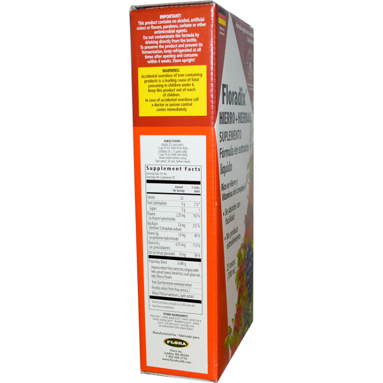 Flora, Floradix Iron + Herbs Supplement Liquid Extract Formula 1Source