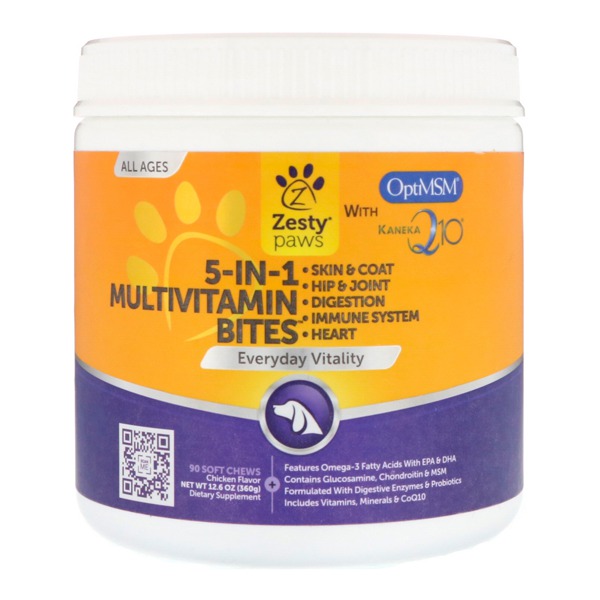 Zesty Paws 5In1 Multivitamin Bites For Dogs Everyday Vitality All