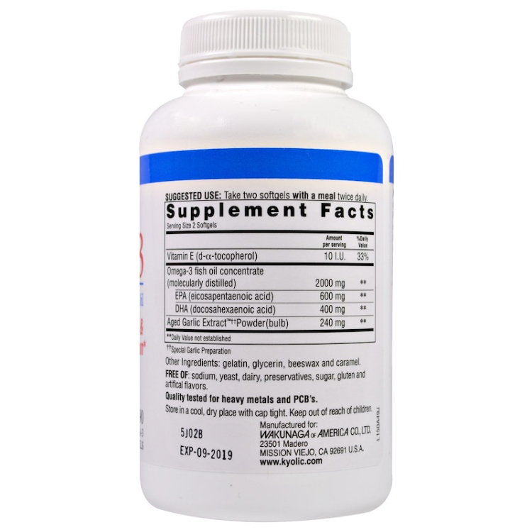 Wakunaga Kyolic Omega3 Aged Garlic Extract Cholesterol & Circulation