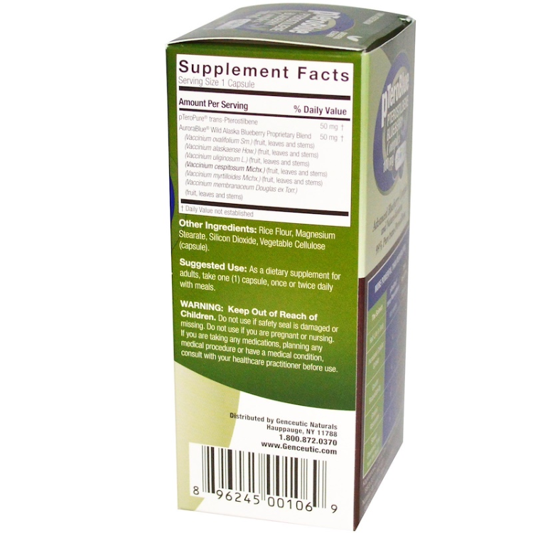 Genceutic Naturals Pteroblue, Pterostilbene Blueberry Complex 100 Mg