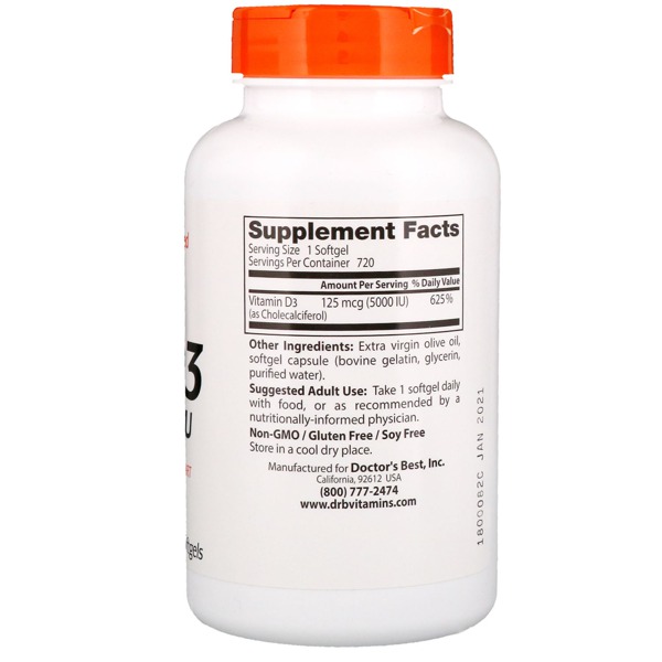 Doctor'S Best Vitamin D3 125 Mcg (5000 IU) 1Source