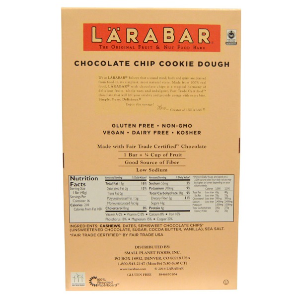 Larabar Chocolate Chip Cookie Dough 16 Bars 1Source
