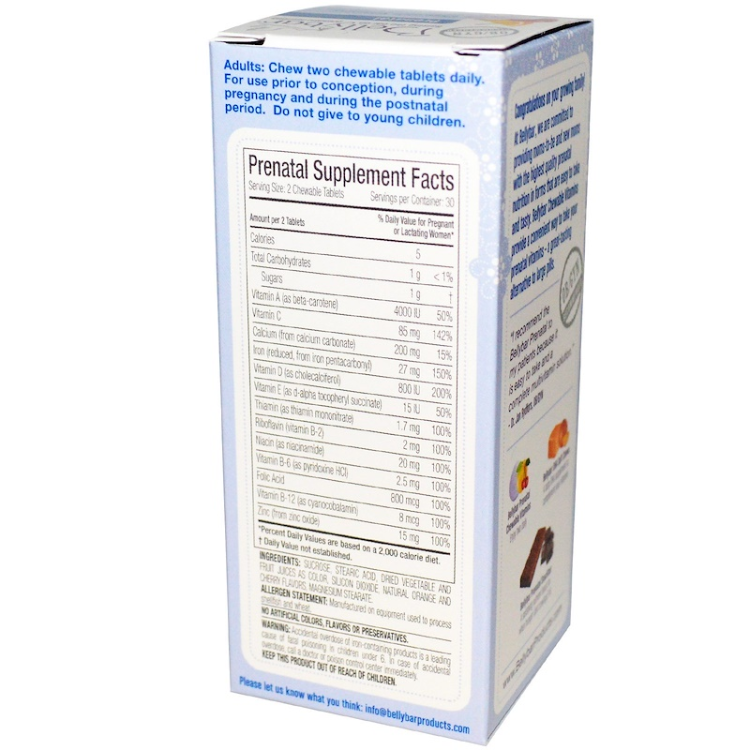 Bellybar Prenatal Chewable Vitamins Mixed Fruit Flavor 1Source