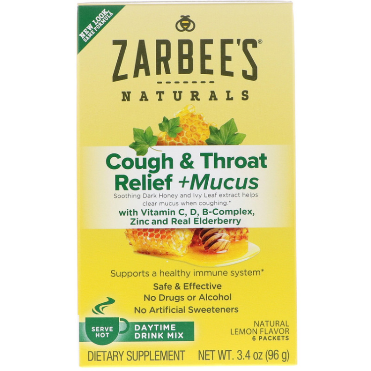 Zarbee'S Cough & Throat Relief + Mucus Daytime Drink Mix Natural Lemon