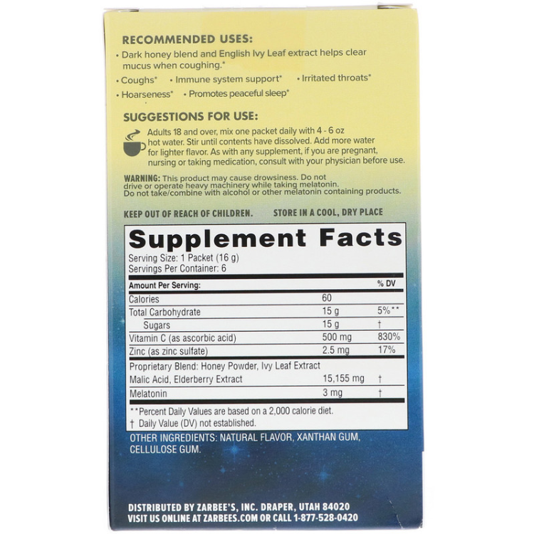 Zarbee'S Cough & Throat Relief + Mucus Nighttime Drink Mix Natural