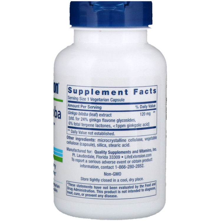 Life Extension Ginkgo Biloba Certified Extract 120 Mg 1Source