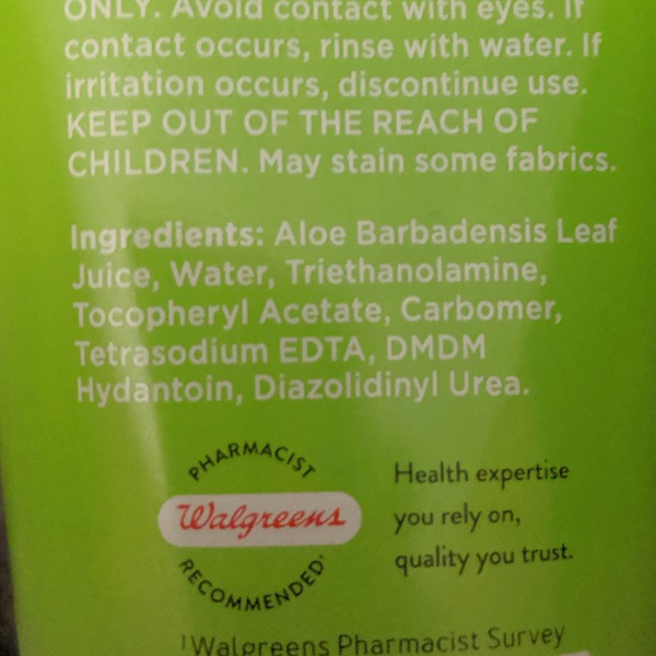 Walgreens DyeFree After Sun Gel 1Source