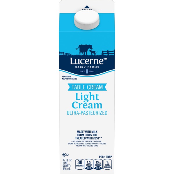 Lucerne Dairy Farms, UltraPasteurized Light Table Cream 1Source