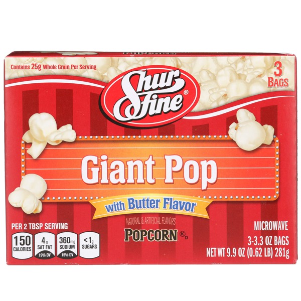 Shurfine MICROWAVE GIANT POP WITH BUTTER POPCORN 1Source