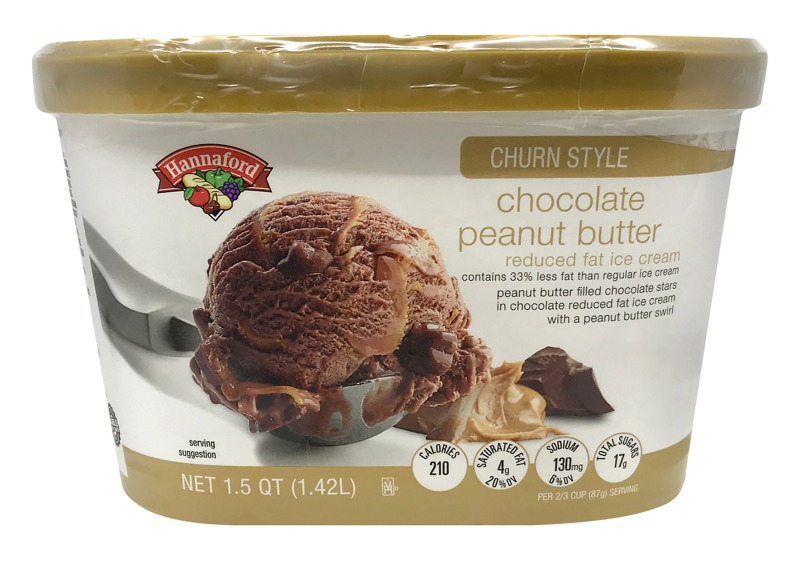 Hannaford Reduced Fat Ice Cream Chocolate Peanut Butter Churn Style 1Source