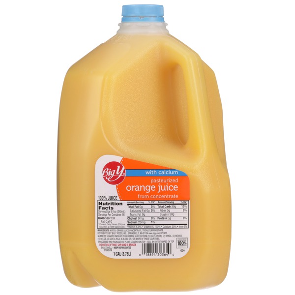 Big Y PASTEURIZED 100 ORANGE JUICE FROM CONCENTRATE WITH CALCIUM 1Source