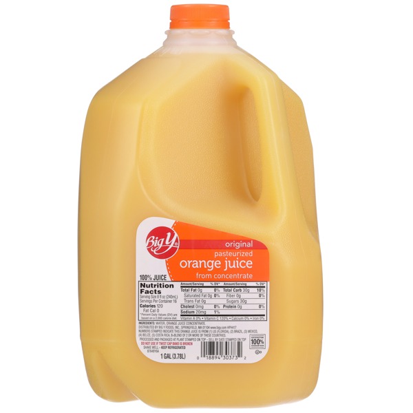 Big Y PASTEURIZED ORIGINAL 100 ORANGE JUICE FROM CONCENTRATE 1Source