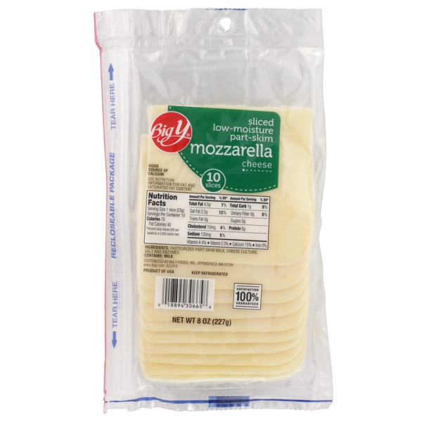 Big Y SLICED LOWMOISTURE PARTSKIM MOZZARELLA CHEESE 1Source