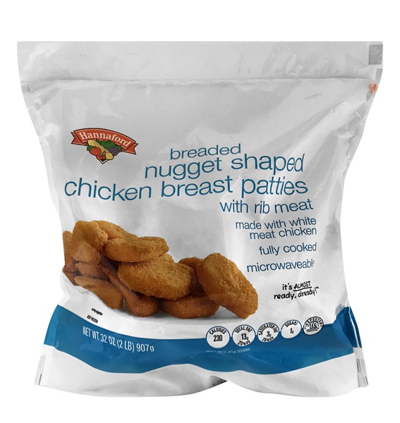 Hannaford Breaded Nugget Shaped Chicken Breast Patties 1Source